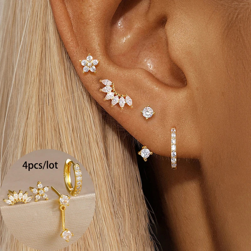 4PCS Stainless Steel Huggie Hoop Earrings Set