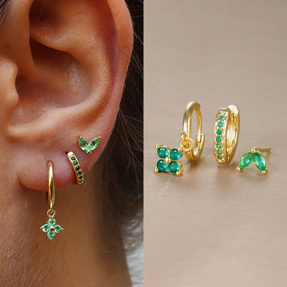 3PCS Stainless Steel Flower Drop Earrings Set