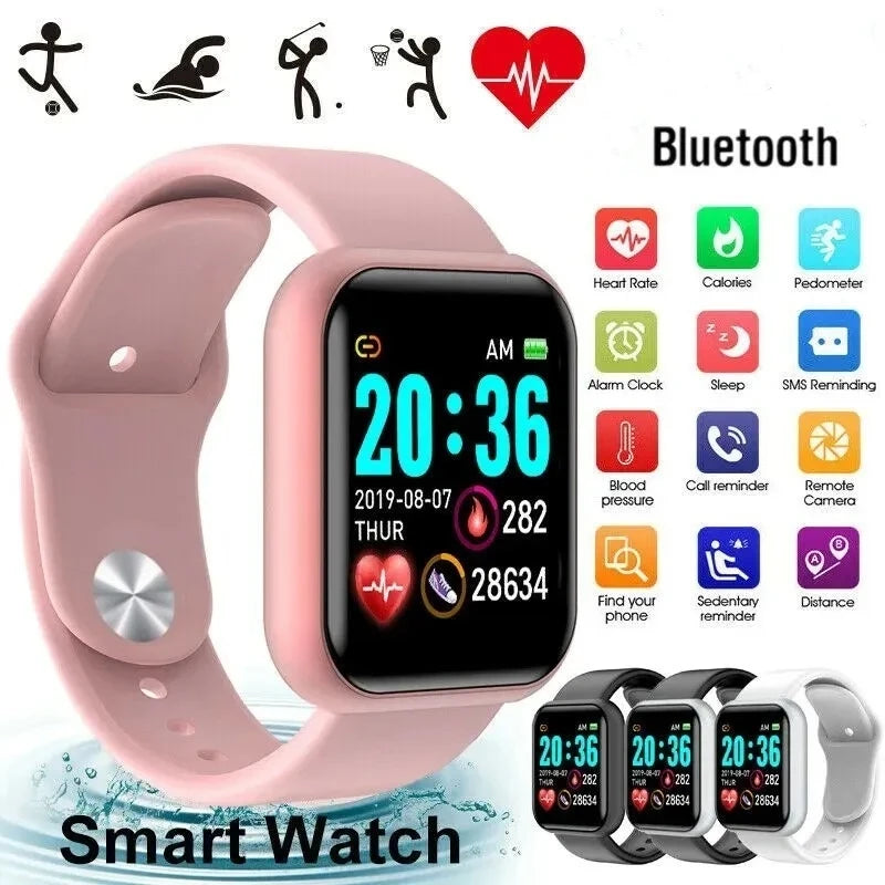 Smart sports smartwatch with music control, fitness, sleep tracking, step counter, and alarm.