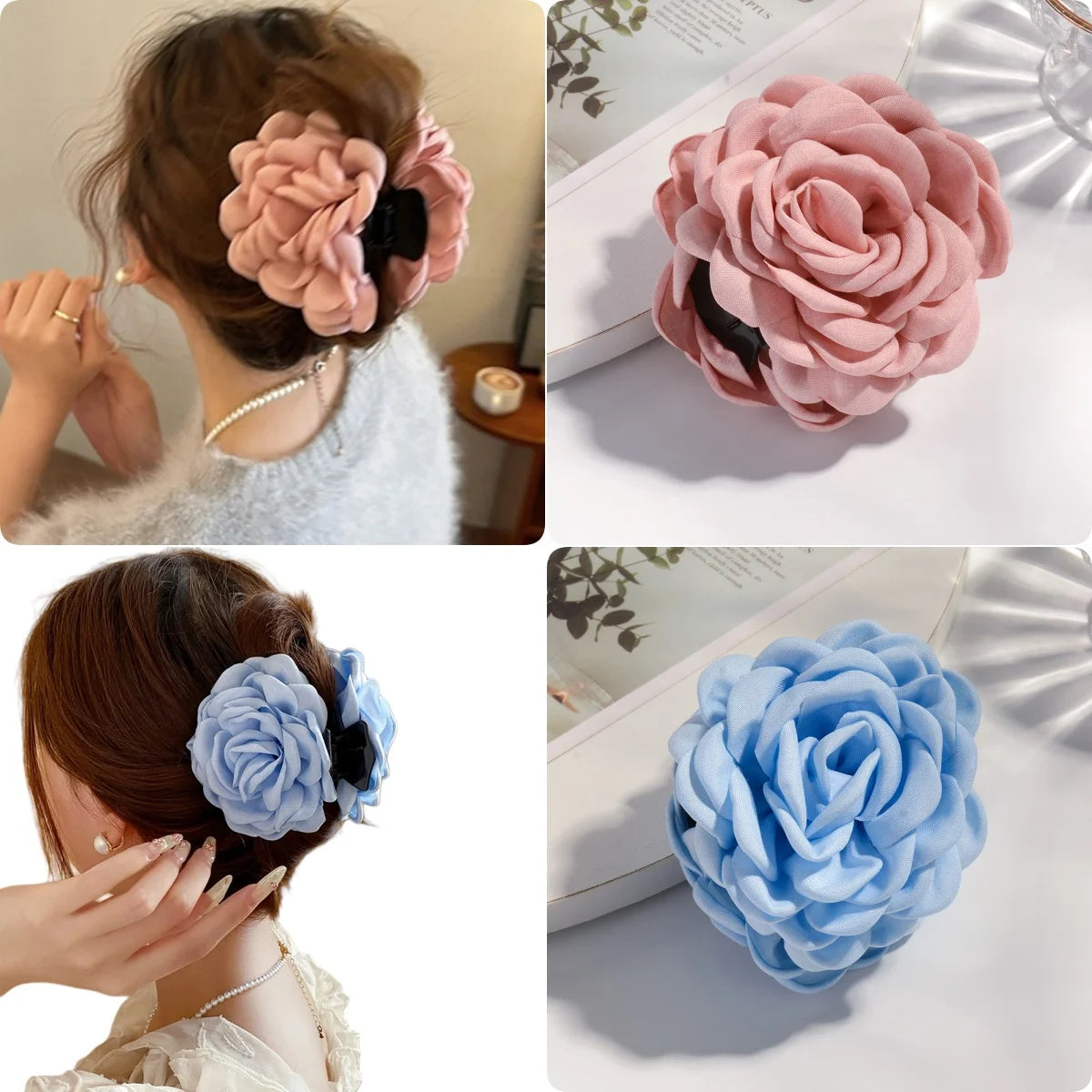 16 Colors Cotton Fabric Rose Flower Hair Claw Clips