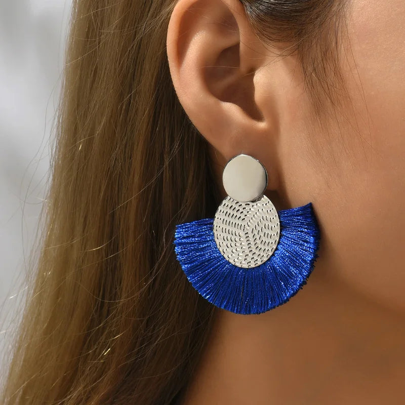 Bohemian White Tassel Fringe Dangle Earrings
