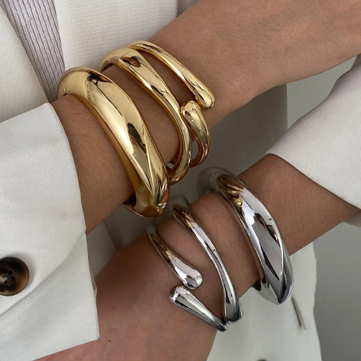 Vintage Hip Hop Metal Cuff Bangles Set