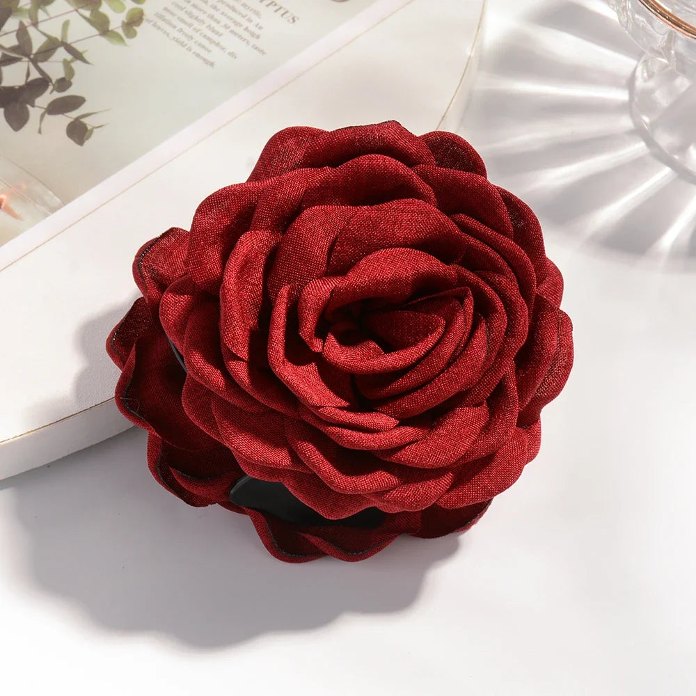 16 Colors Cotton Fabric Rose Flower Hair Claw Clips