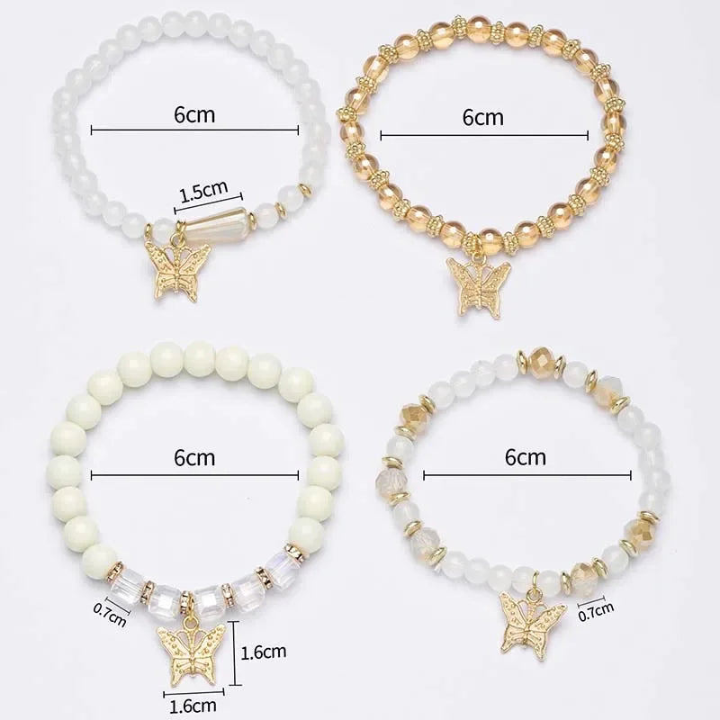 4PCS Butterfly Beaded Bracelet Set