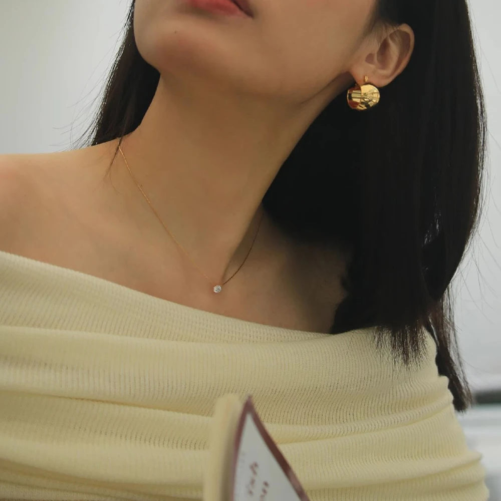 Stainless Steel Gold Plated Minimalist Zircon Charm Necklace