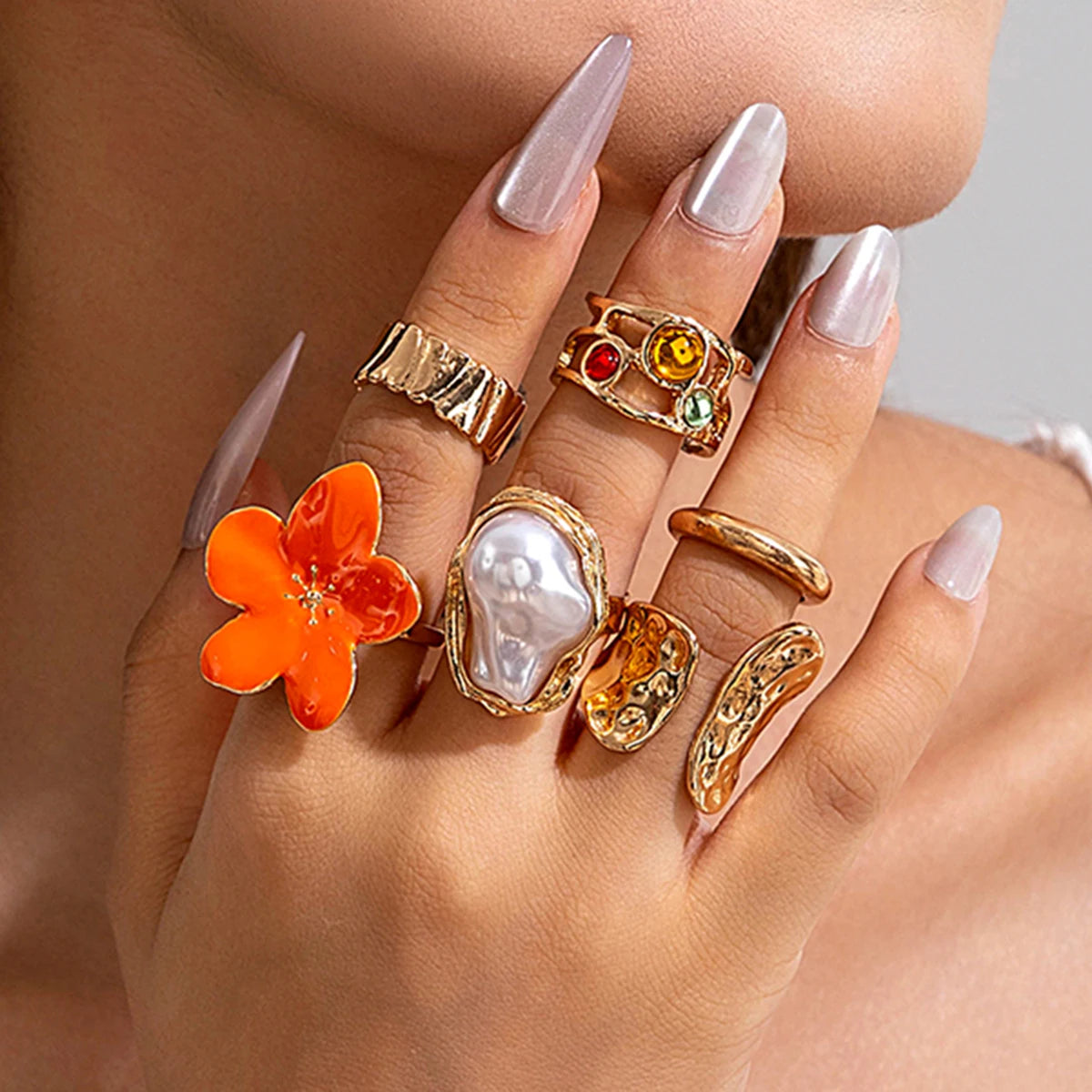 Luxury Pearl Open Ring Set – Gold Jewelry