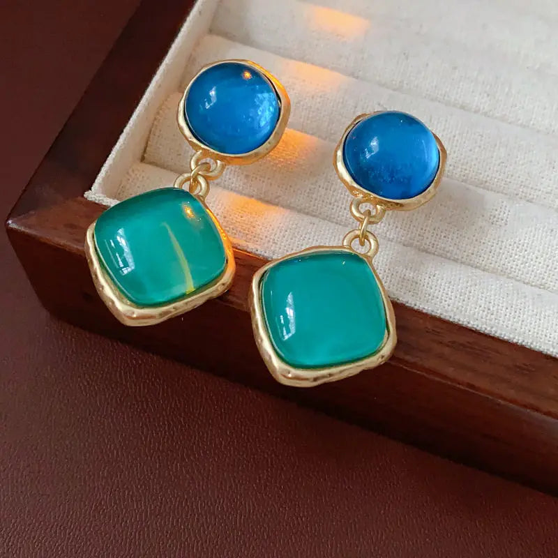 Vintage Red Resin Oval Stud Earrings