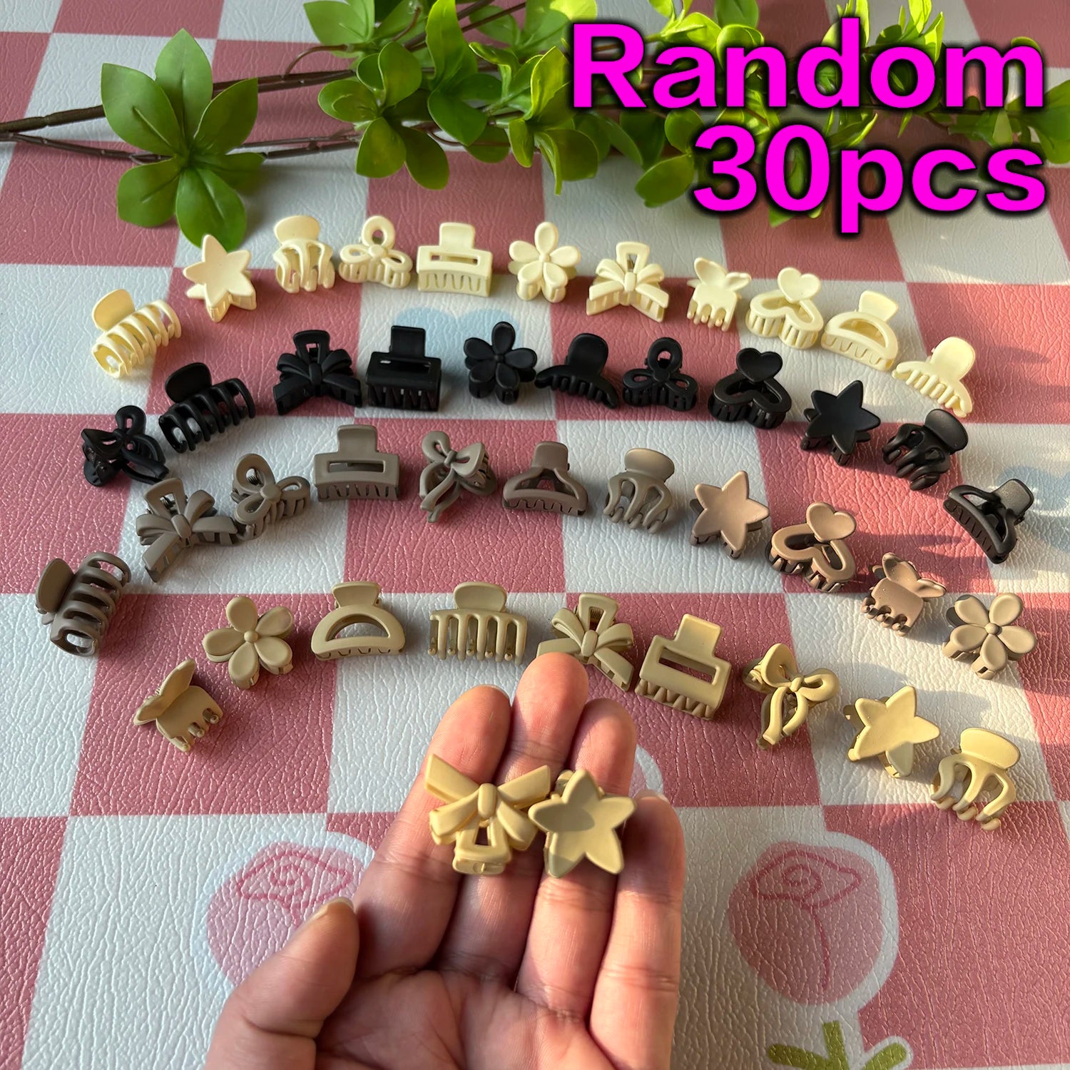 Beige mini hair clips set (5–30 pcs), cute everyday accessories for daily use, occasions, and travel.