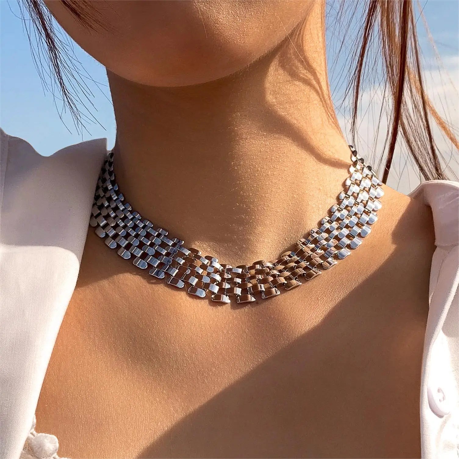 Docona Punk Heavy Metal Chain Choker Necklace