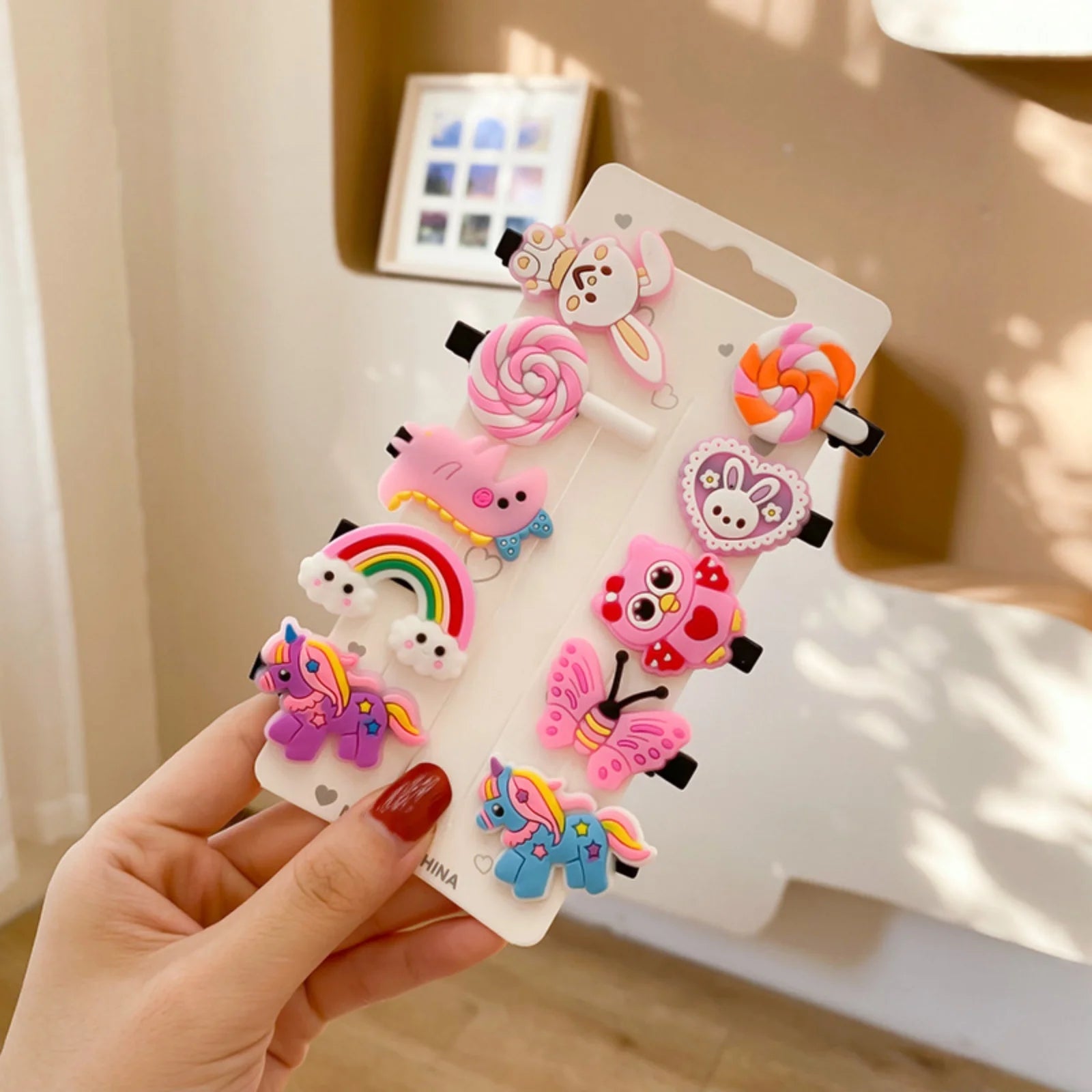 10PCS Cartoon Unicorn Hair Clips Set for Girls