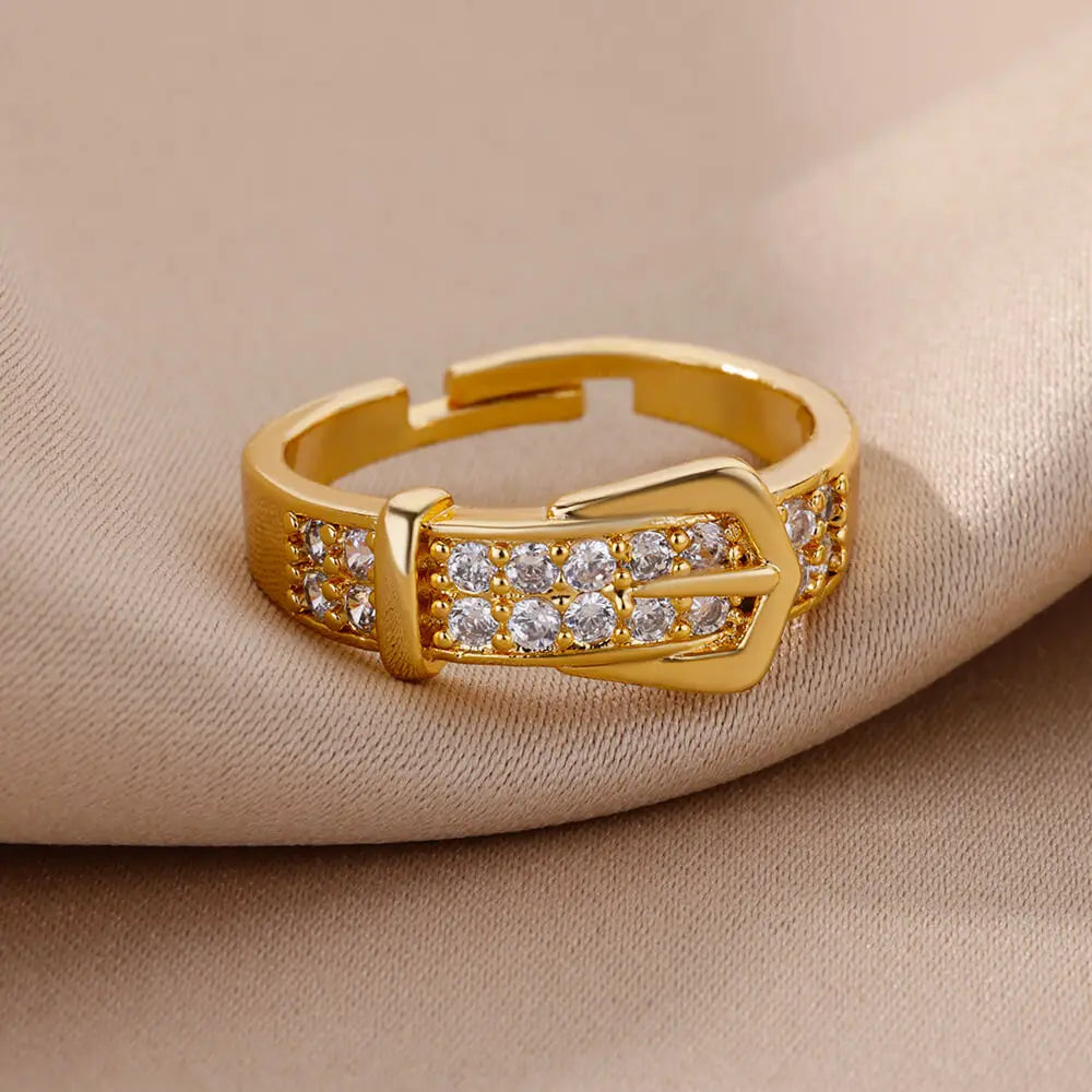 Stainless Steel Zircon Belt Ring