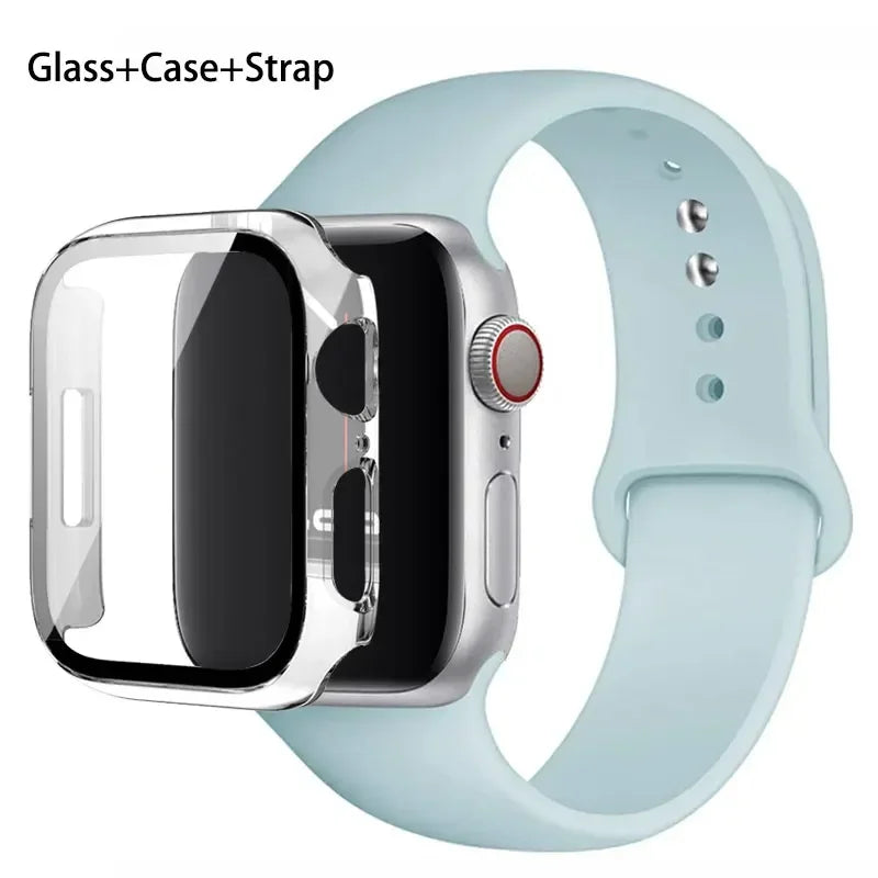 Glass + Case + Silicone Strap Set for Apple Watch 38mm–45mm