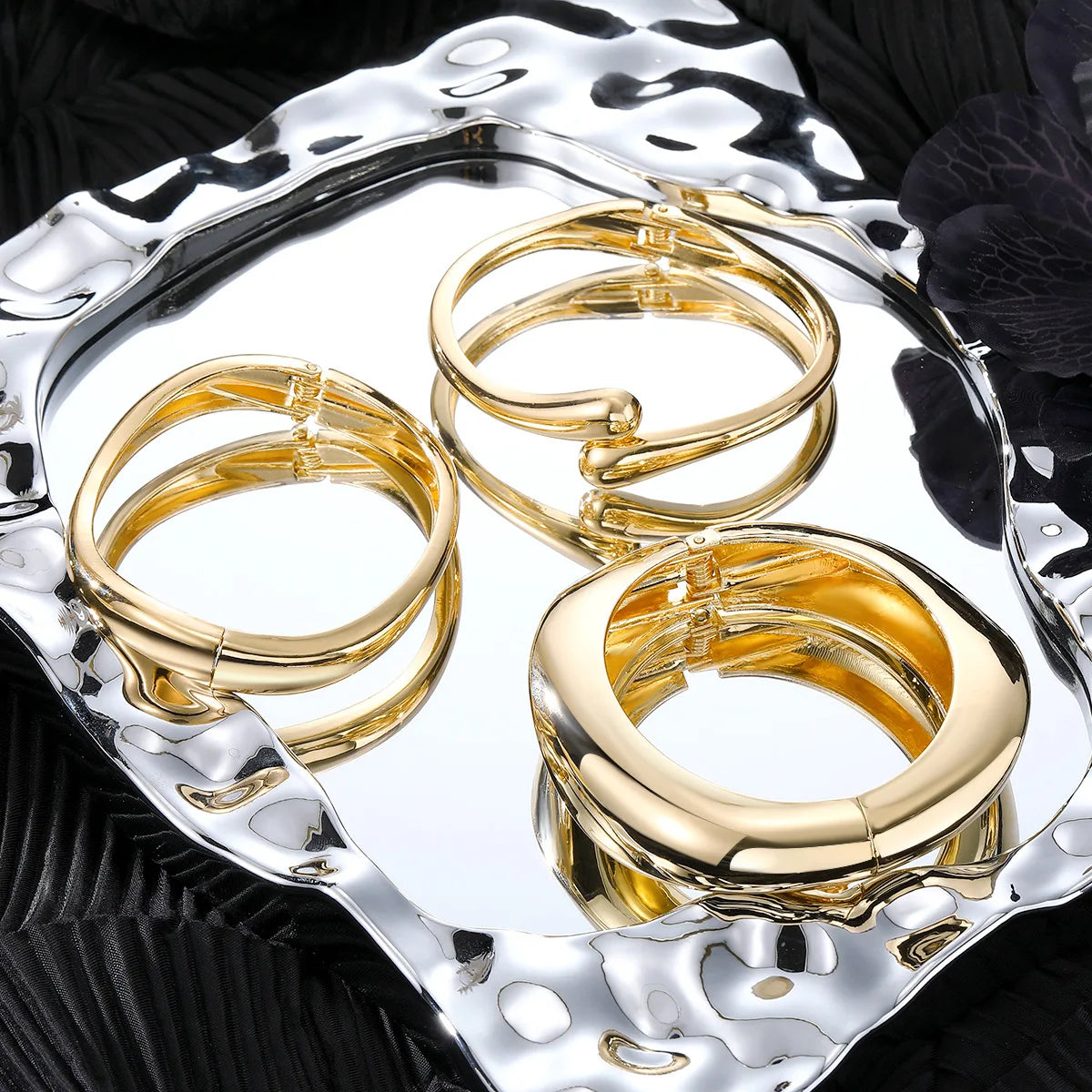 Vintage Hip Hop Metal Cuff Bangles Set
