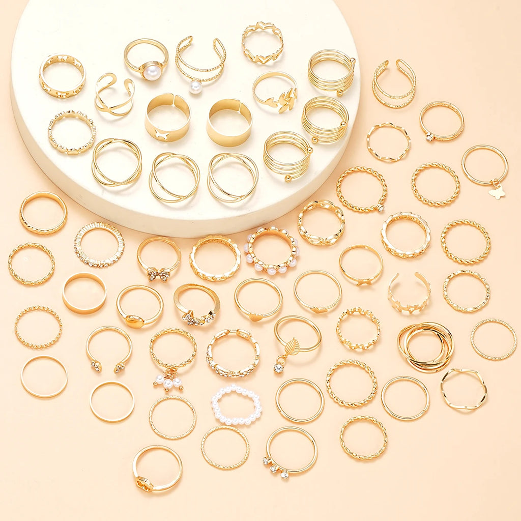 Vintage Gold Rings Set – 58PCS