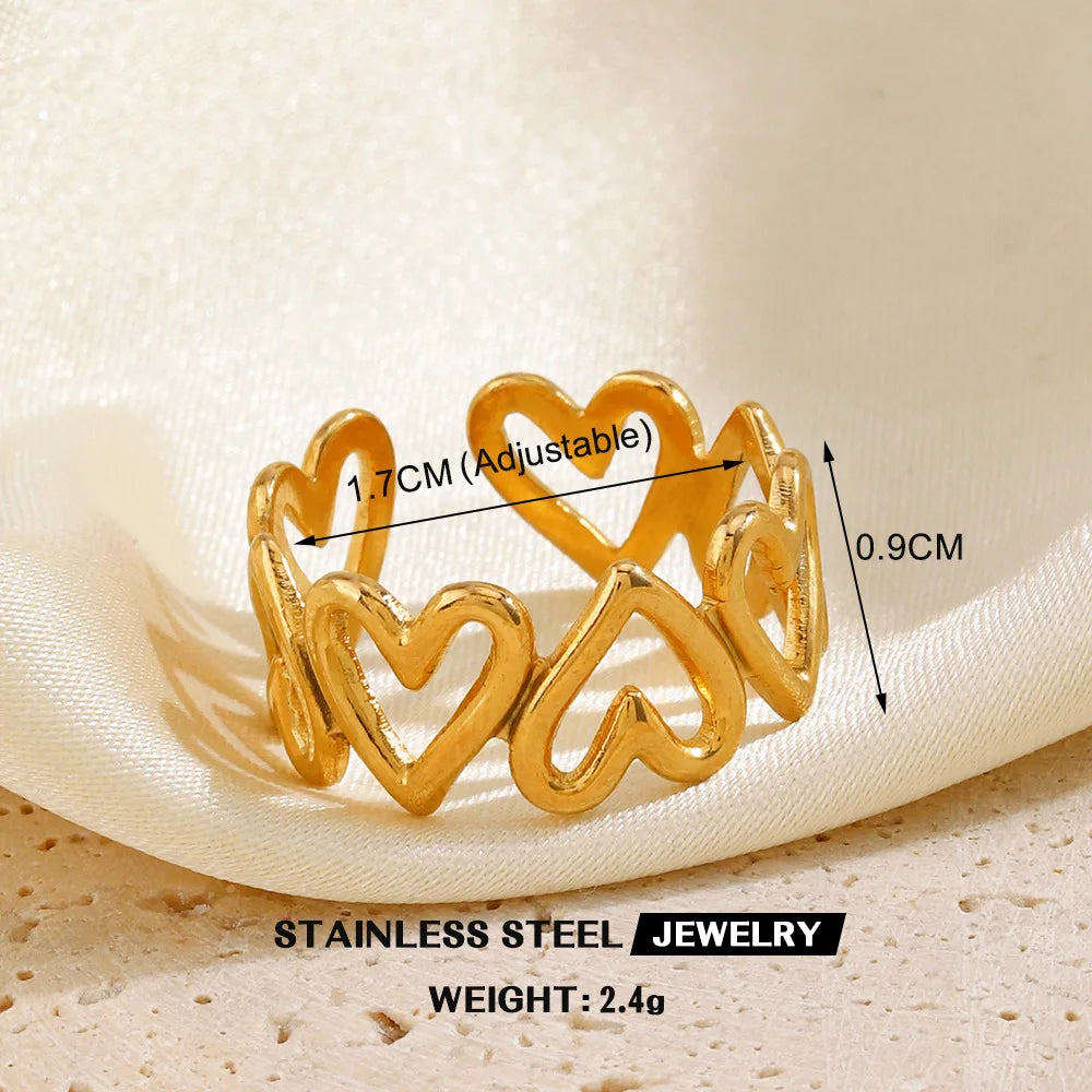 Gold Stainless Steel Heart Ring – Hollow Waterproof