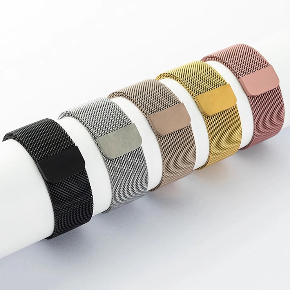 Sleek adjustable Milanese strap for Apple Watch, stylish and compatible with multiple sizes and series.
