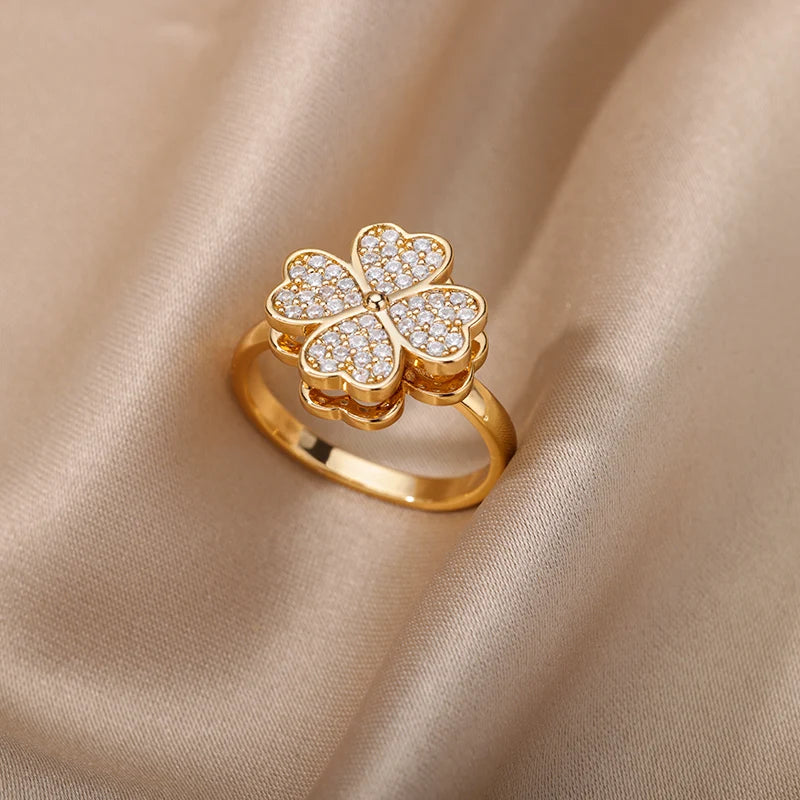 Zircon Crystal Geometric Adjustable Ring – Stainless Steel Gold