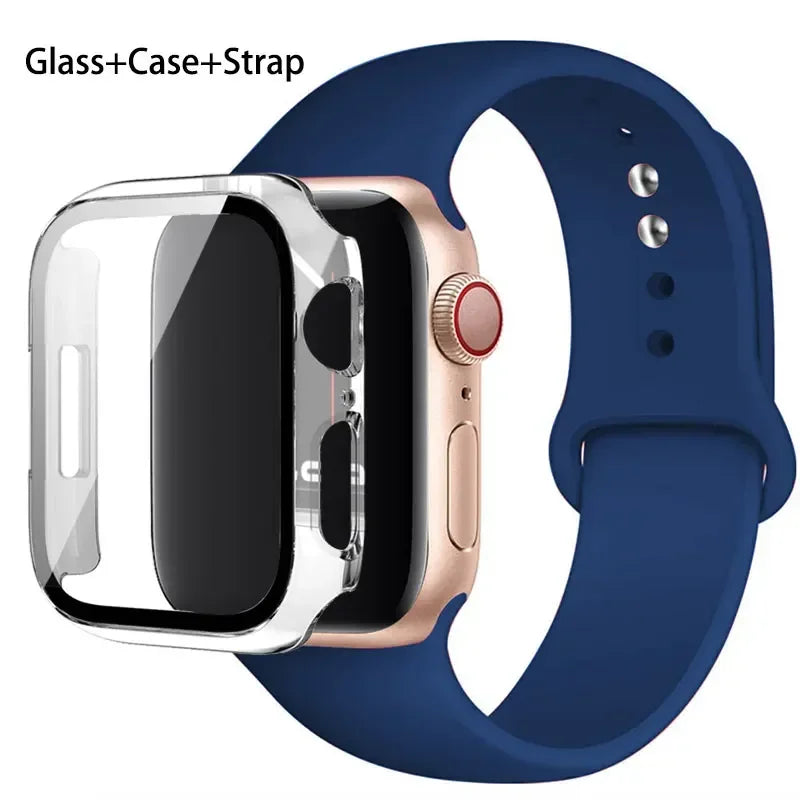 Glass + Case + Silicone Strap Set for Apple Watch 38mm–45mm