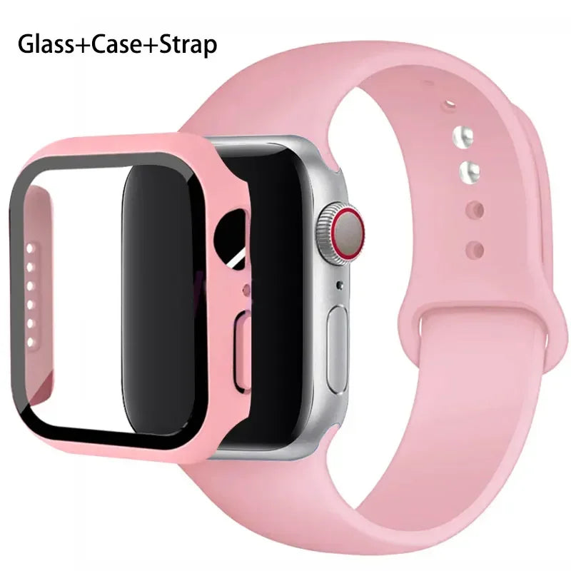Glass + Case + Silicone Strap Set for Apple Watch 38mm–45mm