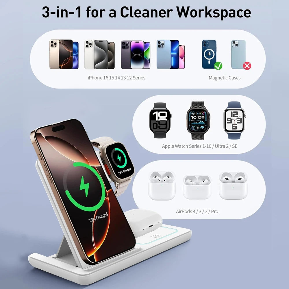 3 in 1 Foldable Wireless Charger Stand with Night Light