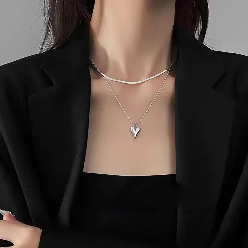 Double Layer Heart Pendant Necklace