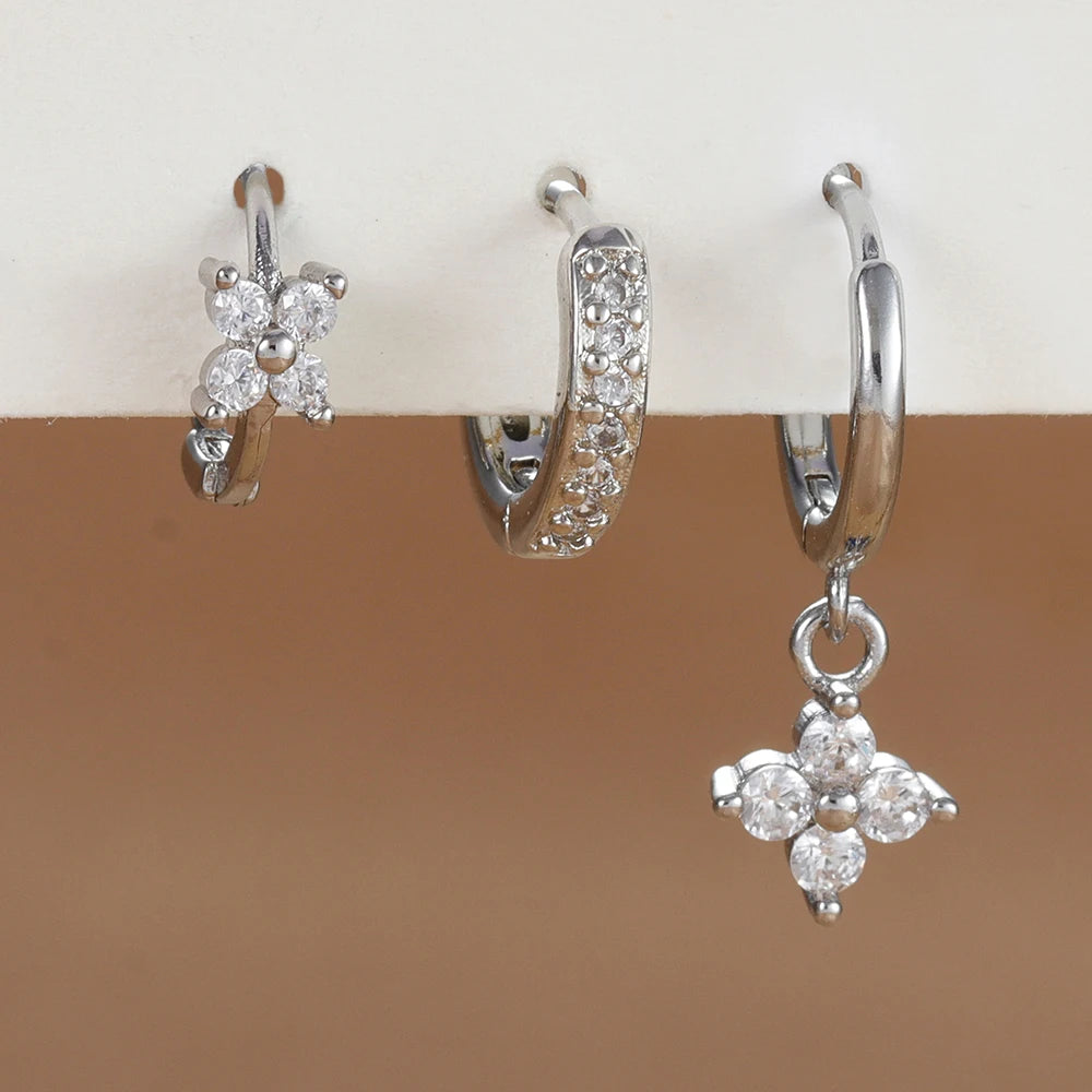 3PCS Stainless Steel Flower Drop Earrings Set