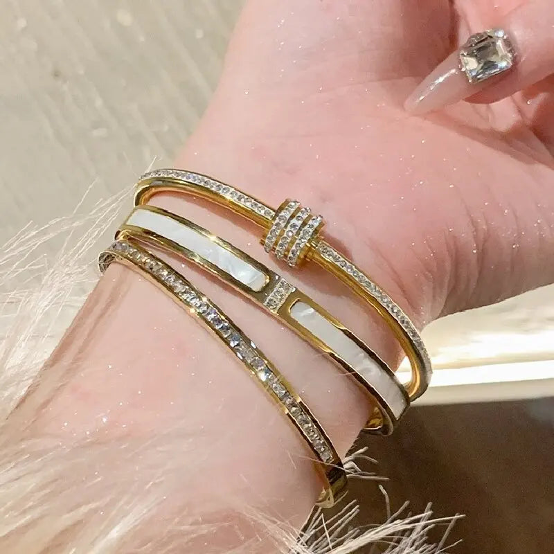 Gold Stainless Steel Titanium Roman Bangle Bracelet