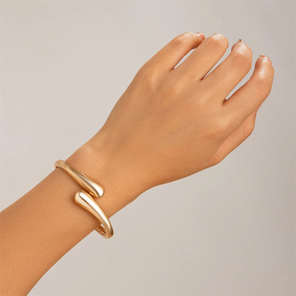 Wide Metal Waterdrop Cuff Bangle Bracelet