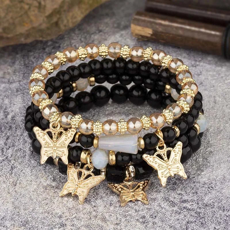 4PCS Butterfly Beaded Bracelet Set