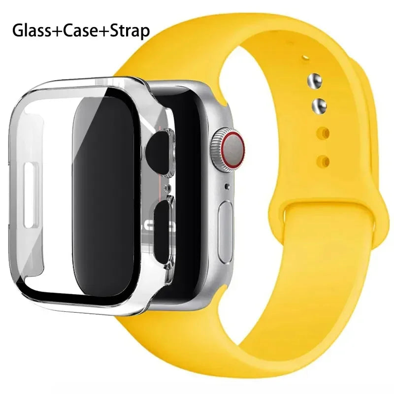 Glass + Case + Silicone Strap Set for Apple Watch 38mm–45mm