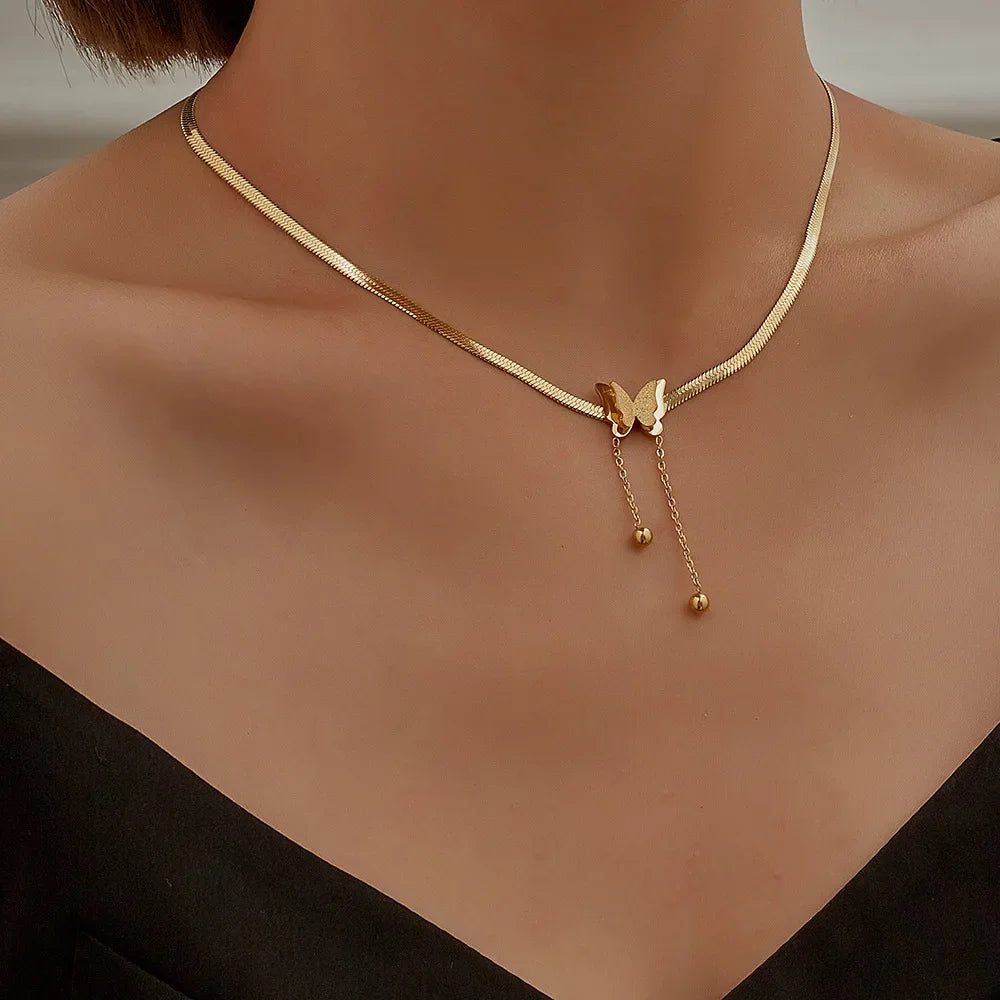 Vintage Butterfly Necklace – Golden Stainless Steel