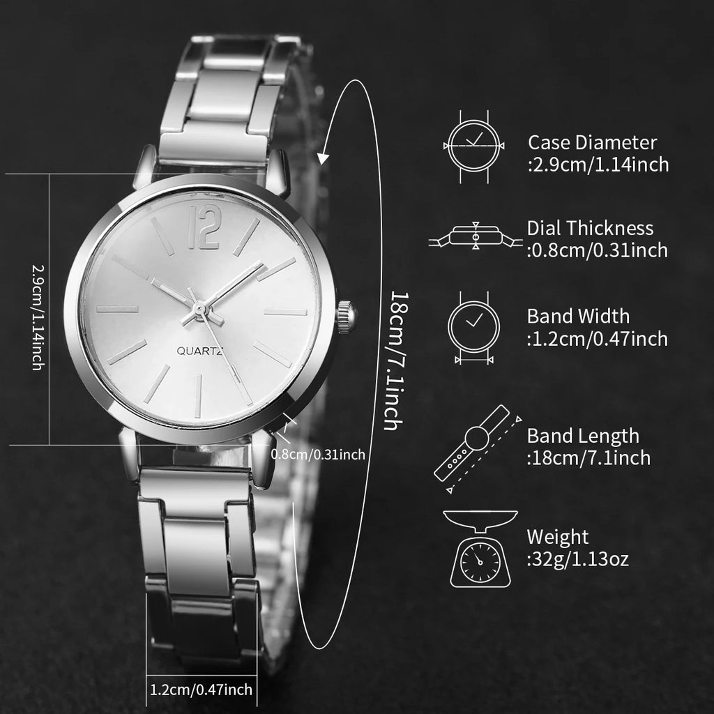 2PCS Women’s Fashion Quartz Watch Set – Gold Steel Band Cuff Bracelet Wristwatch
