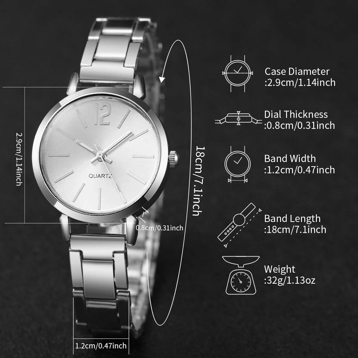 2PCS Women’s Fashion Quartz Watch Set – Gold Steel Band Cuff Bracelet Wristwatch