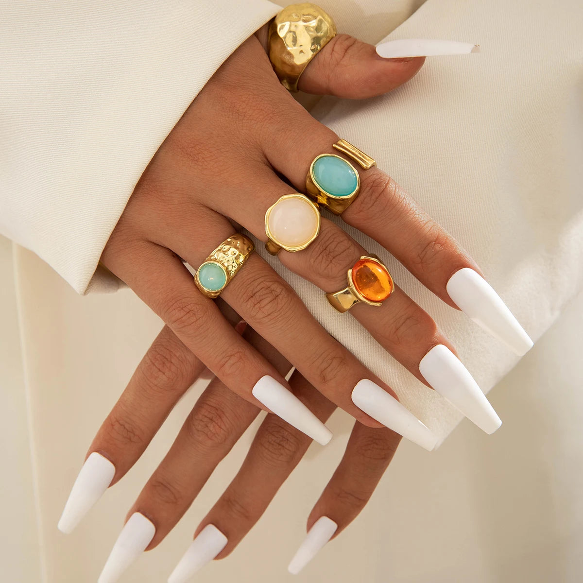 Luxury Pearl Open Ring Set – Gold Jewelry