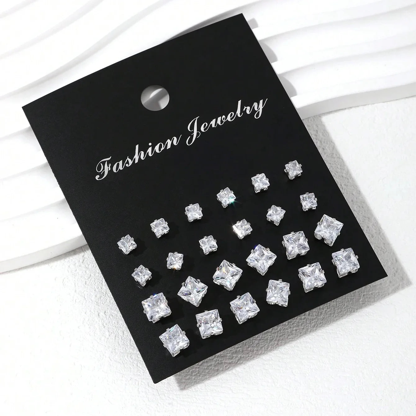 12 Pairs Zircon Zirconia Stud Earrings Set