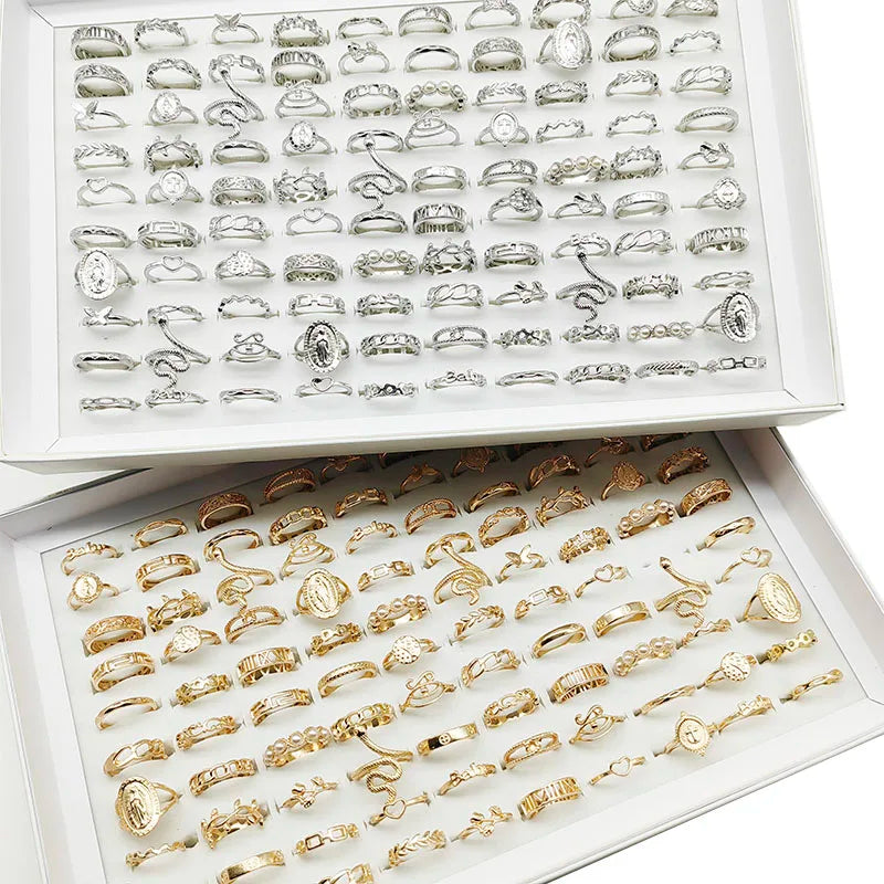 30pcs Silver Color Pearl Mix Rings Set – Snake