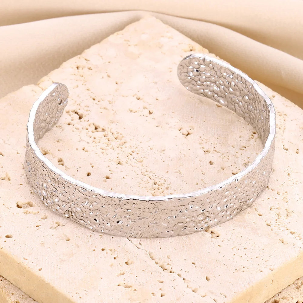 Luxury Gold Stainless Steel Wide Flower Cuff Bangle Bracelet