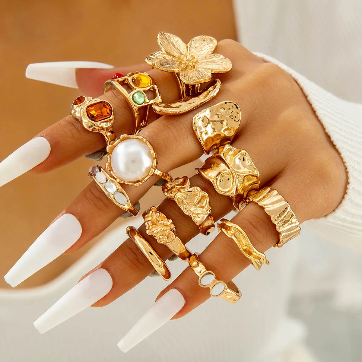 Luxury Pearl Open Ring Set – Gold Jewelry