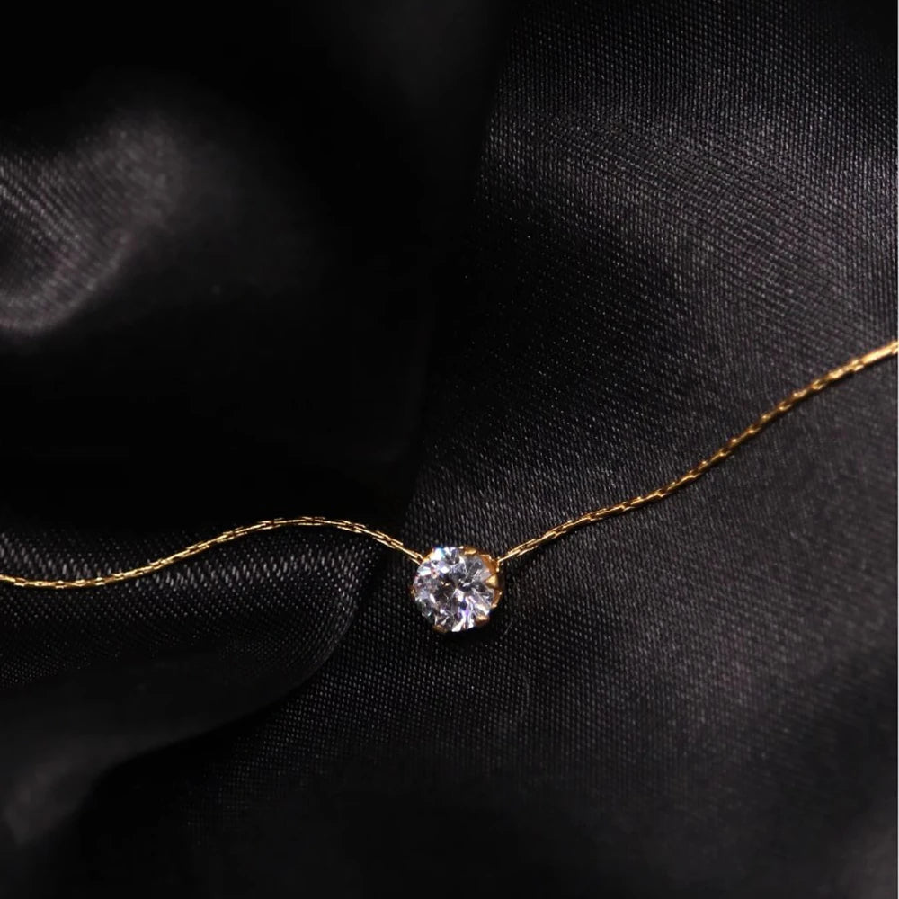 Stainless Steel Gold Plated Minimalist Zircon Charm Necklace