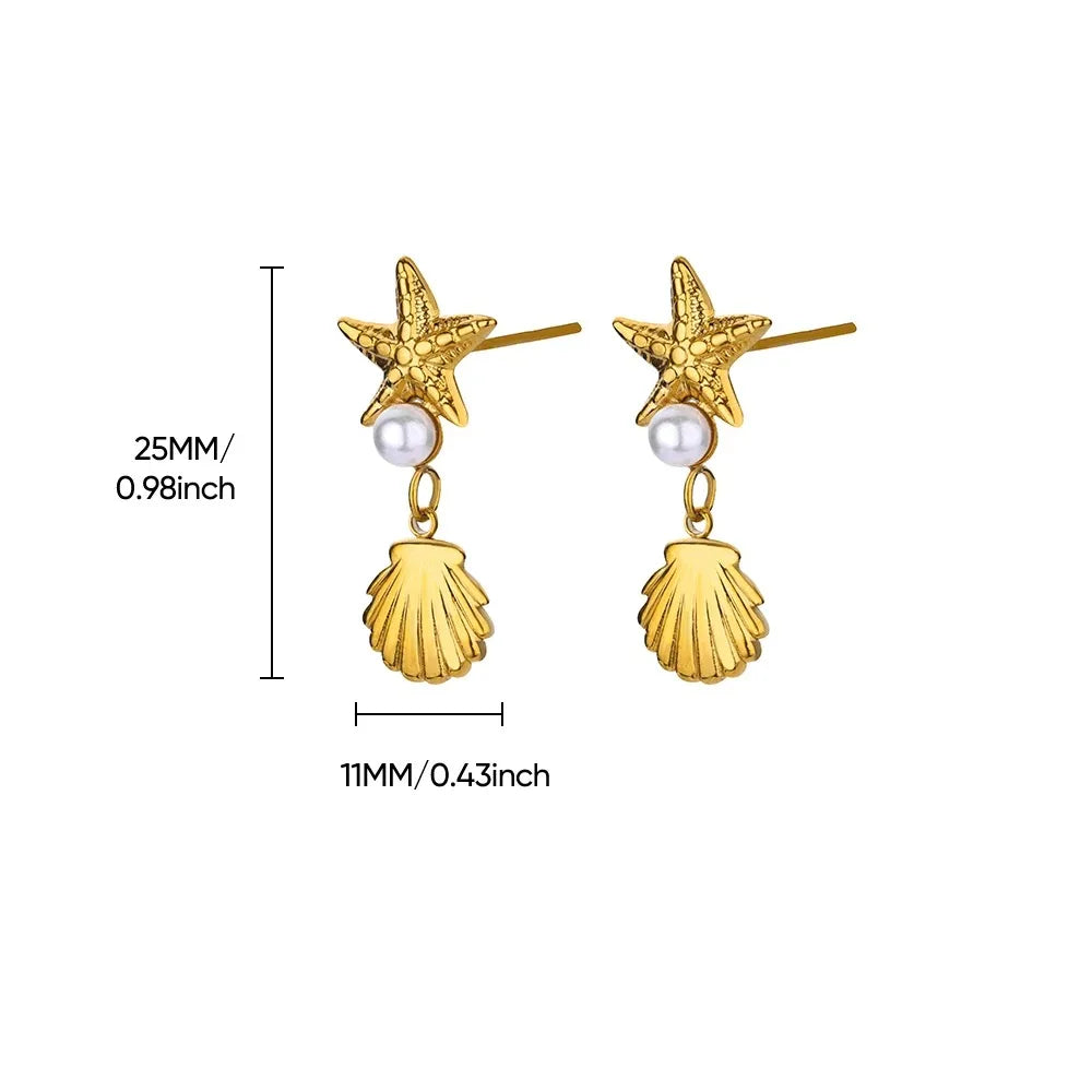 Vintage Starfish Stainless Steel Stud Earrings