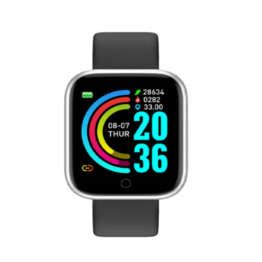 Smart sports smartwatch with music control, fitness, sleep tracking, step counter, and alarm.