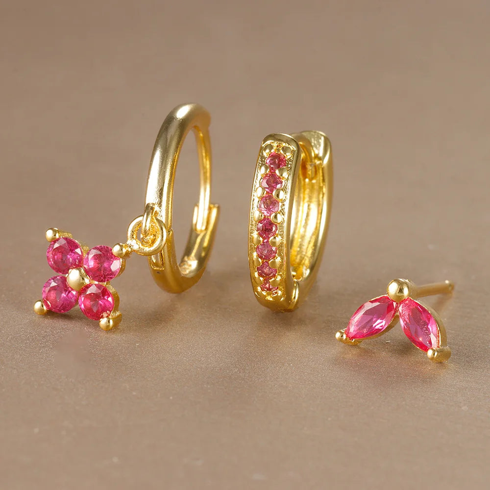 3PCS Stainless Steel Flower Drop Earrings Set