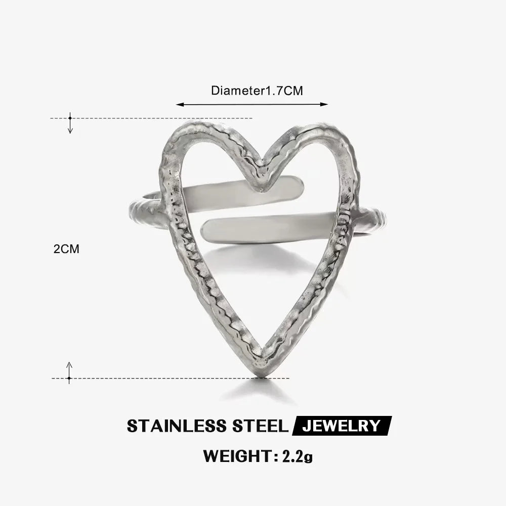 Gold Stainless Steel Heart Ring – Hollow Waterproof