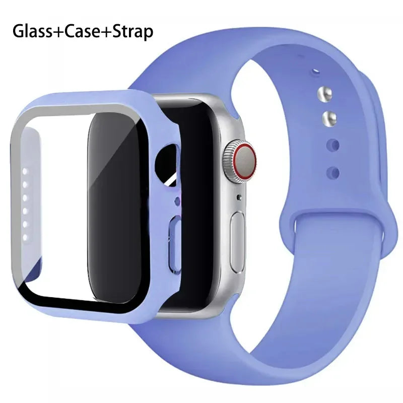 Glass + Case + Silicone Strap Set for Apple Watch 38mm–45mm
