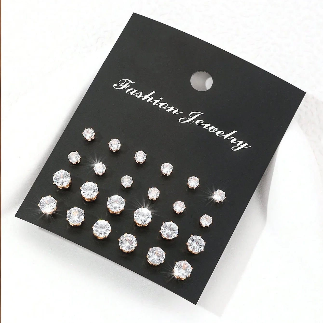 12 Pairs Zircon Zirconia Stud Earrings Set