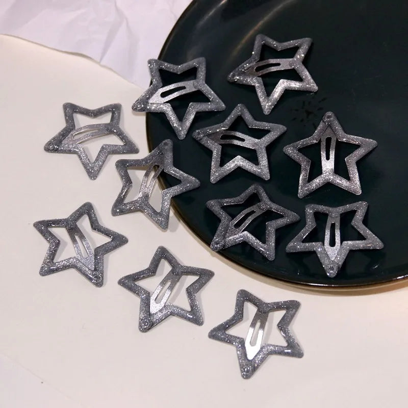 10/25/50/100pcs Y2K Silver Star Hair Clips