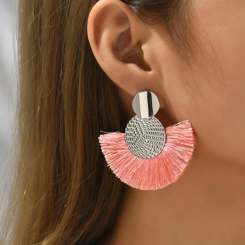 Bohemian White Tassel Fringe Dangle Earrings
