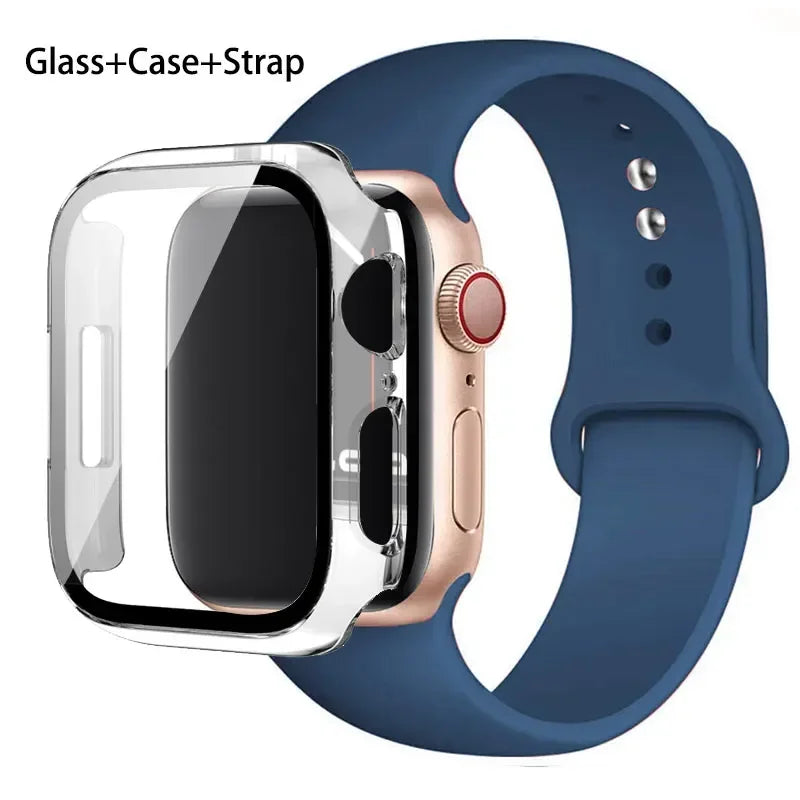 Glass + Case + Silicone Strap Set for Apple Watch 38mm–45mm