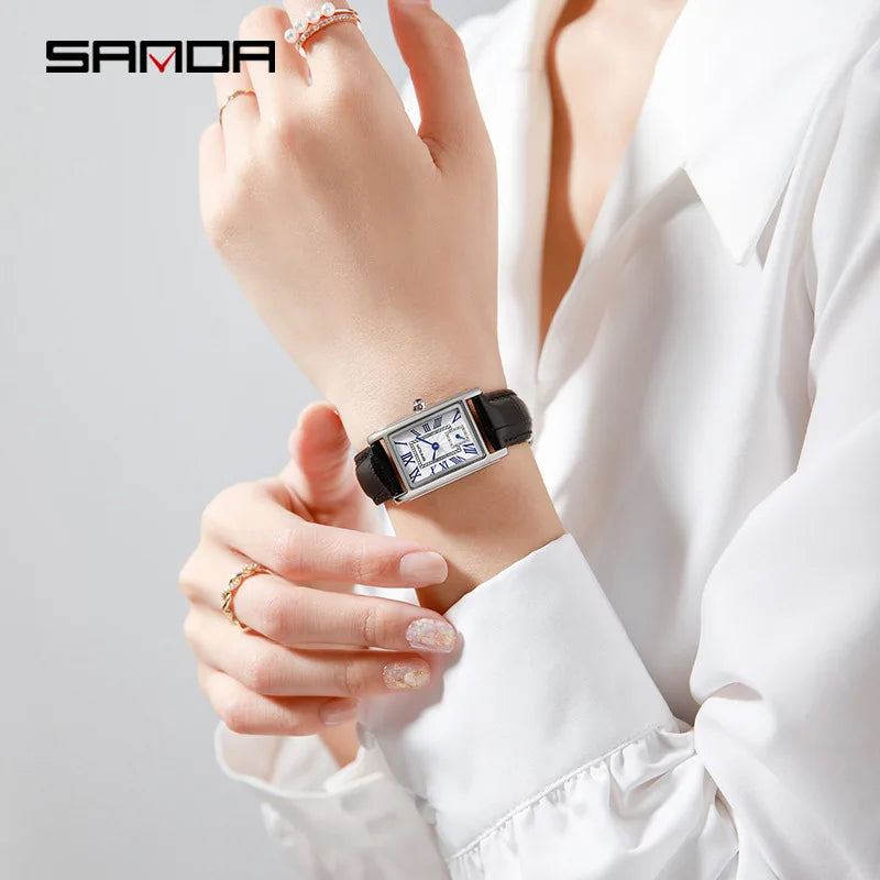 SANDA 1116 Women’s Quartz Watch – Elegant Rectangle Dial Waterproof Business Wristwatch