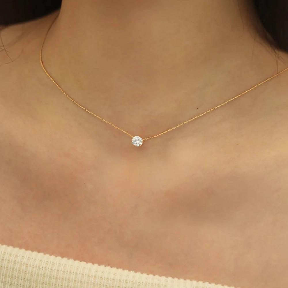 Stainless Steel Gold Plated Minimalist Zircon Charm Necklace